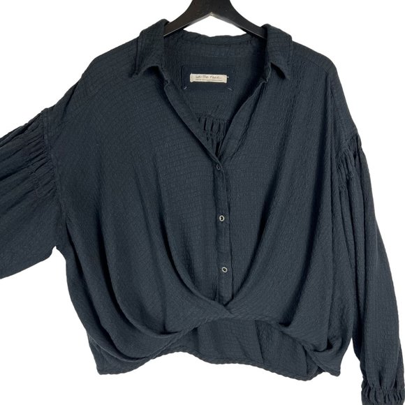 Free People We the Free Rockaway Oversized Crop Long Sleeve Shirt Black Size M - Picture 2 of 11